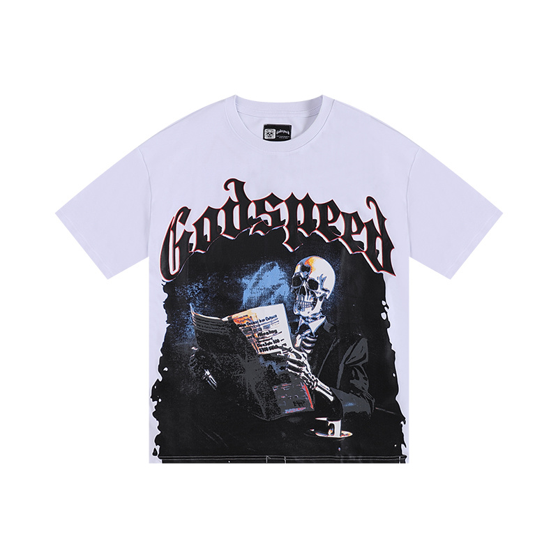 Polera Godspeed skeleton reading newspapers