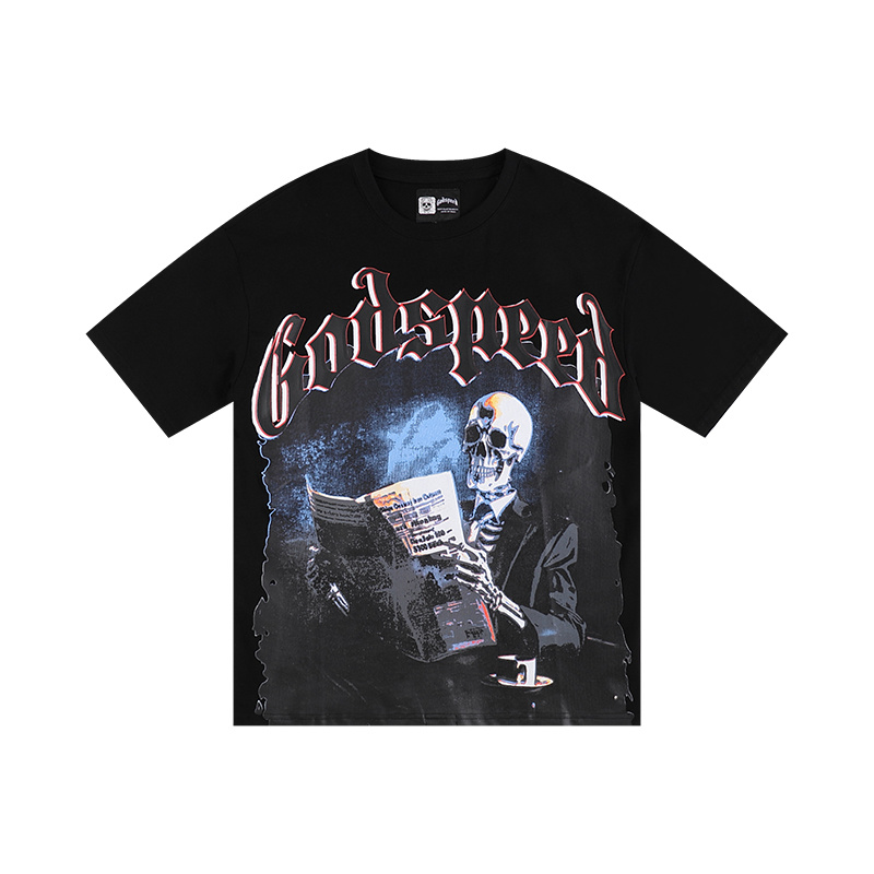 Polera Godspeed skeleton reading newspapers Black