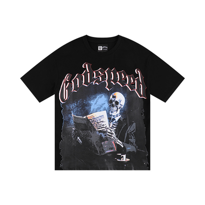 Polera Godspeed skeleton reading newspapers Black