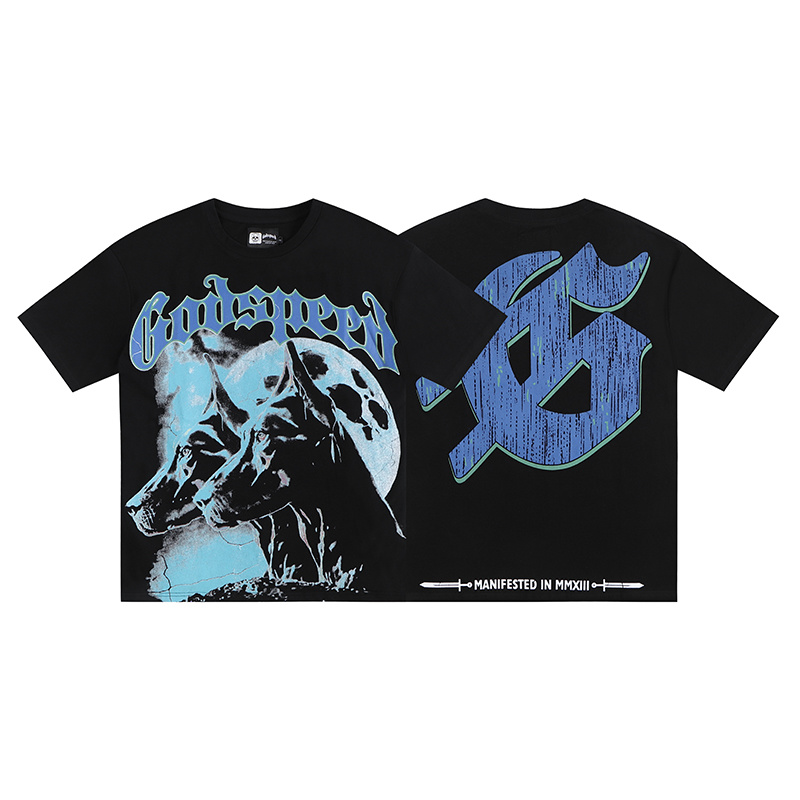 Polera Godspeed dobermans and moon blue/black
