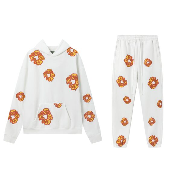 Conjunto Demin tears blanco con flores naranjas