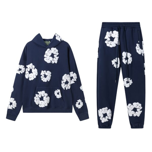 Conjunto Demin Tears azul oscuro con flores blancas