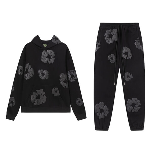 Conjunto Demin Tears Negro con Flores negras
