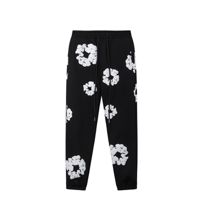 Pantalon Demin Tears Negro Con Flores Blancas