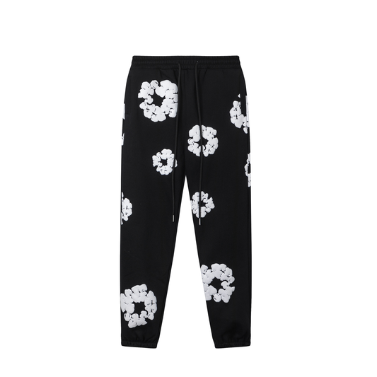Pantalon Demin Tears Negro Con Flores Blancas