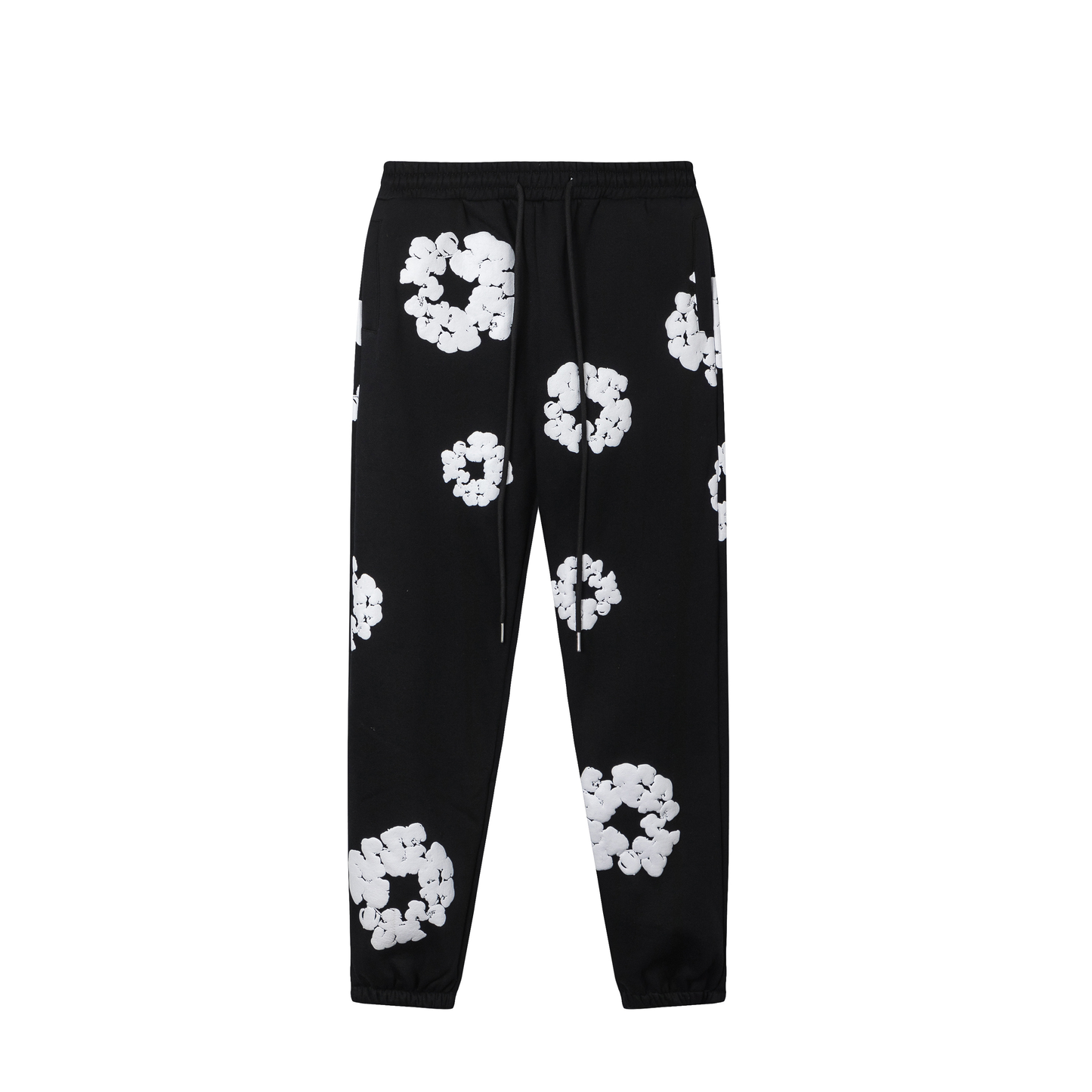 Pantalon Demin Tears Negro Con Flores Blancas