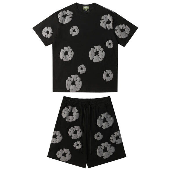 Conjunto Demin Tears Negro con flores Negras