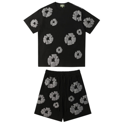 Conjunto Demin Tears Negro con flores Negras