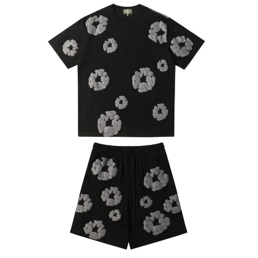 Conjunto Demin Tears Negro con flores Negras