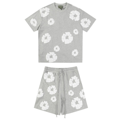 Conjunto Demin Tears Gris con flores Blancas