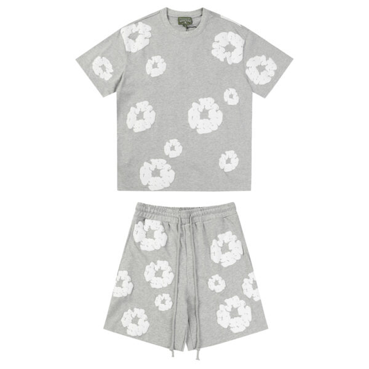 Conjunto Demin Tears Gris con flores Blancas