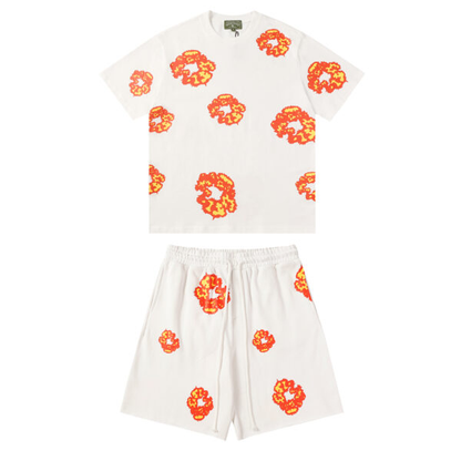 Conjunto Demin Tears Blanco con flores Naranjas