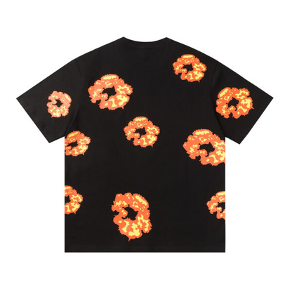 Conjunto Demin Tears Negro con flores Naranja