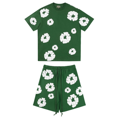 Conjunto Demin Tears Verde con flores Blancas