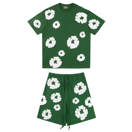Conjunto Demin Tears Verde con flores Blancas