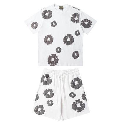 Conjunto Demin Tears Blanco con flores Grices