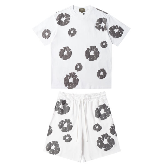 Conjunto Demin Tears Blanco con flores Grices