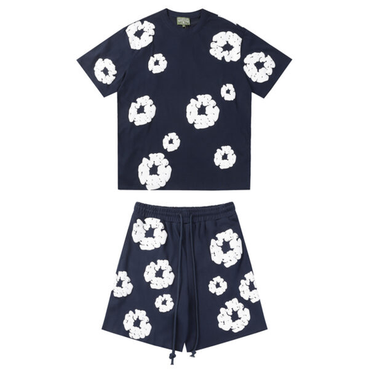 Conjunto Demin Tears Azul Oscuro con flores Blancas