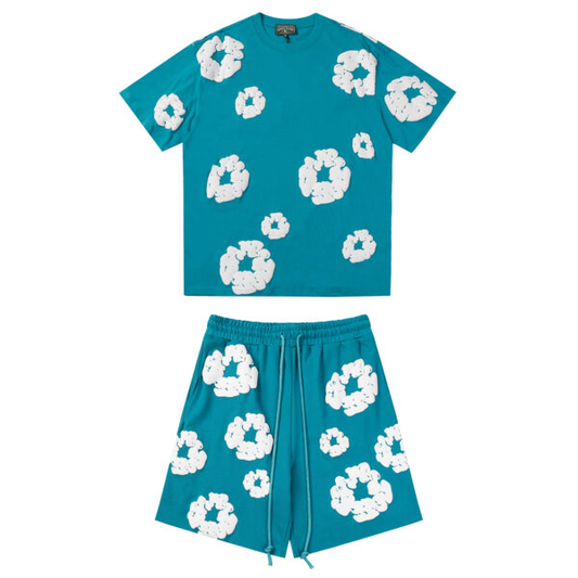 Conjunto Demin Tears Azul con flores Blancas