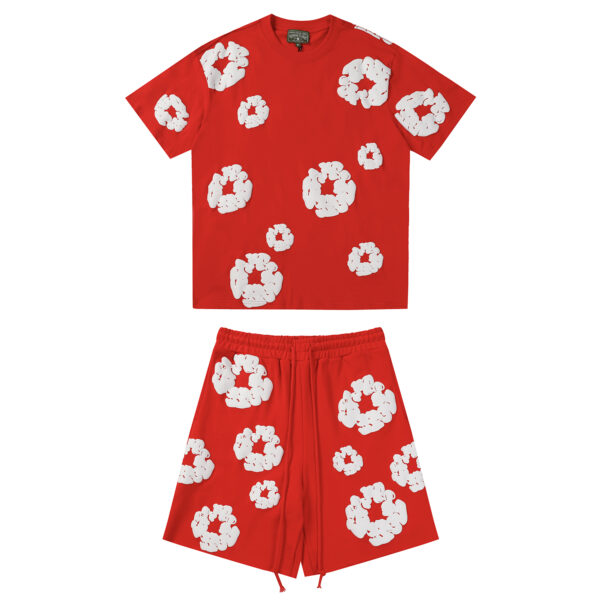 Conjunto Demin Tears Rojo con flores Blancas