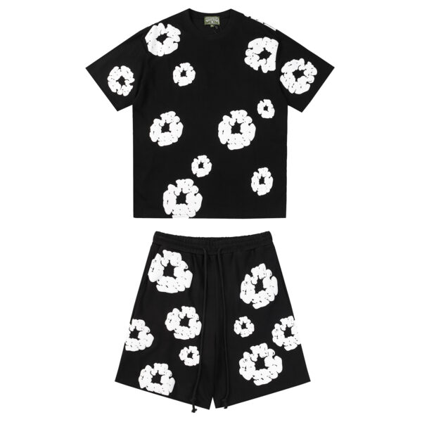 Conjunto Demin Tears Negro con flores Blancas