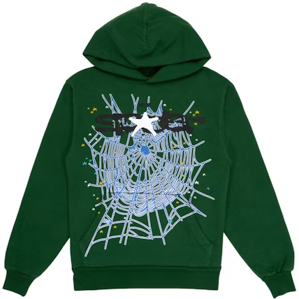 Hoodie Sp5der Web en verde