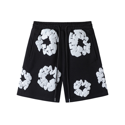 Short Demin Tears Negro con flores Blancas