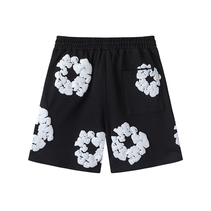 Short Demin Tears Negro con flores Blancas